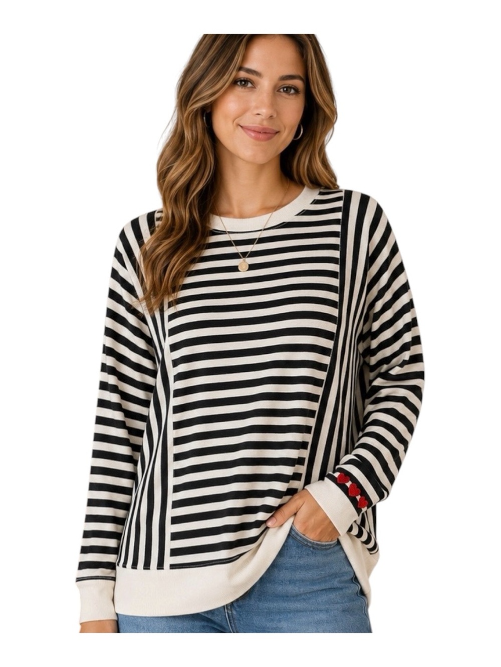 Jane + Delancey Striped Heart
Sleeve Top Size M